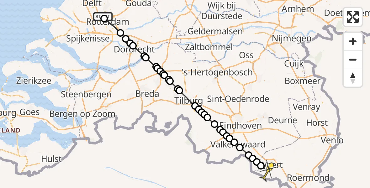 Routekaart van de vlucht: Lifeliner 2 naar Weert, Rotterdam Airportplein