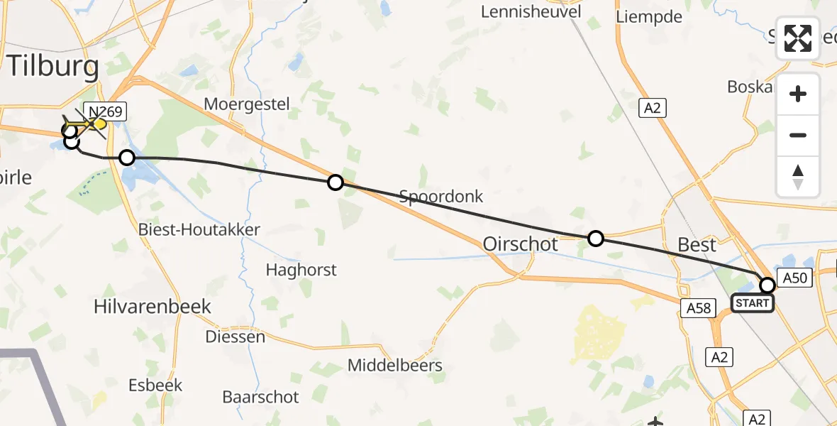 Routekaart van de vlucht: Lifeliner 3 naar Tilburg, Postkoetsweg