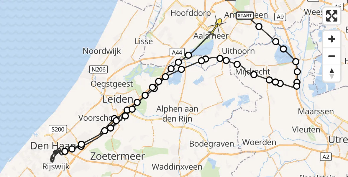 Routekaart van de vlucht: Politieheli naar Schiphol-Rijk, Alpen Rondweg