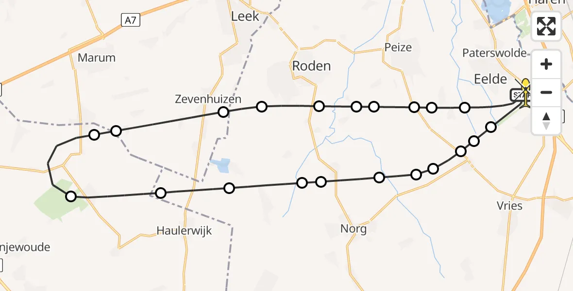 Routekaart van de vlucht: Lifeliner 4 naar Groningen Airport Eelde, Veldkampweg