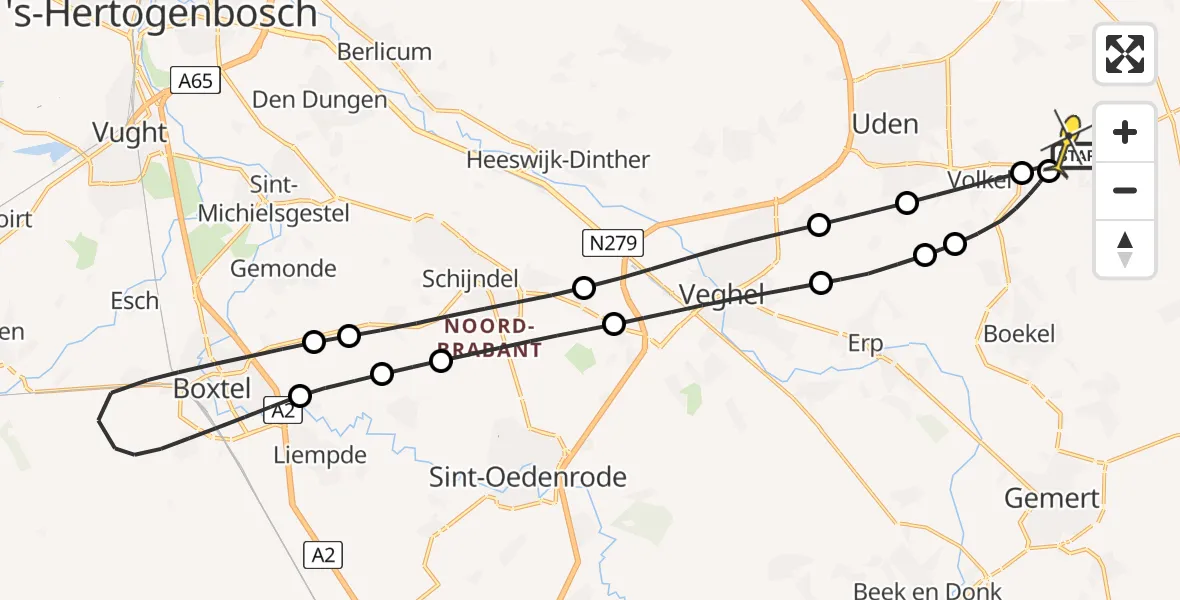 Routekaart van de vlucht: Lifeliner 3 naar Vliegbasis Volkel, Scheiweg