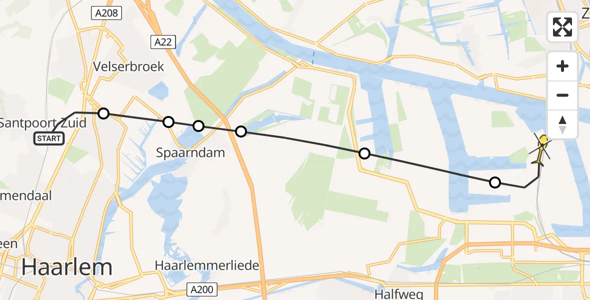 Routekaart van de vlucht: Lifeliner 1 naar Amsterdam Heliport, Geusevesperstraat