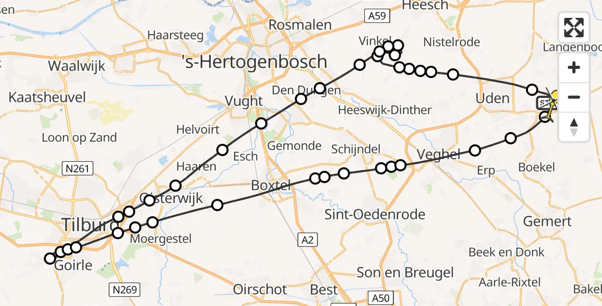 Routekaart van de vlucht: Lifeliner 3 naar Vliegbasis Volkel, Zeelandsedijk