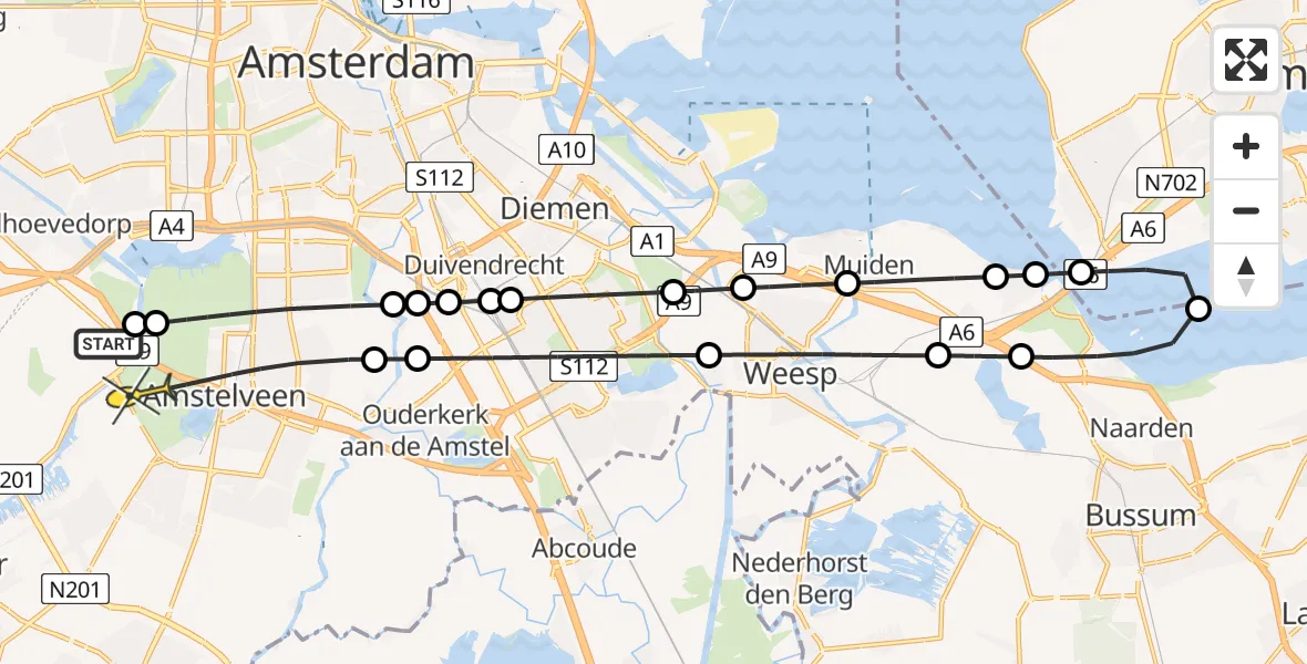 Routekaart van de vlucht: Politieheli naar Amstelveen, Grote Speelweide