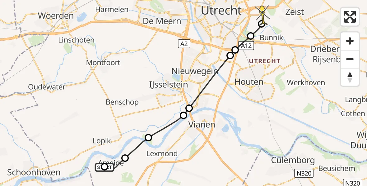 Routekaart van de vlucht: Lifeliner 2 naar Universitair Medisch Centrum Utrecht, De Geer