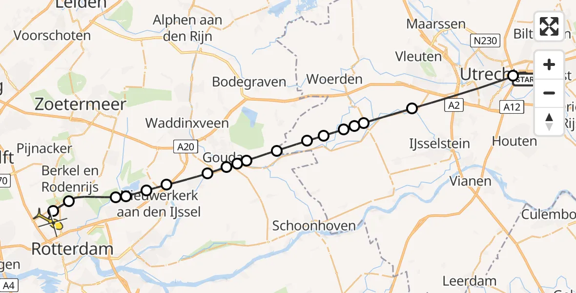 Routekaart van de vlucht: Lifeliner 2 naar Rotterdam The Hague Airport, Brandenburgbaan