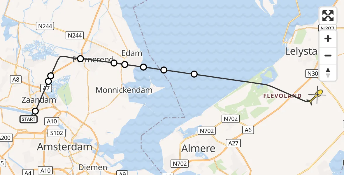 Routekaart van de vlucht: Lifeliner 1 naar Lelystad Airport, Belangenvereniging tuinders Zaanderhorn