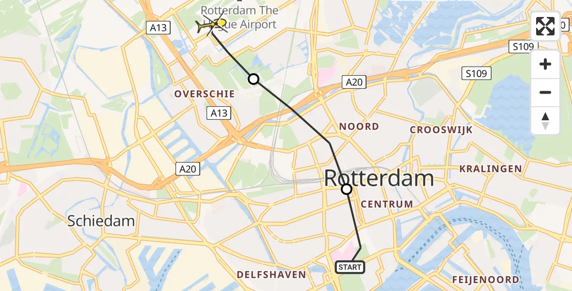 Routekaart van de vlucht: Lifeliner 2 naar Rotterdam The Hague Airport, Weenatunnel