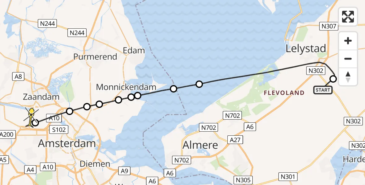 Routekaart van de vlucht: Lifeliner 1 naar Amsterdam Heliport, Larserweg