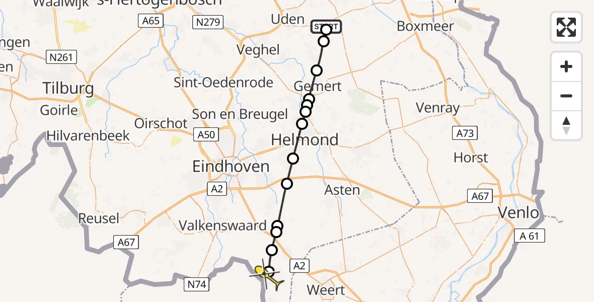 Routekaart van de vlucht: Lifeliner 3 naar Budel, Gemertseweg