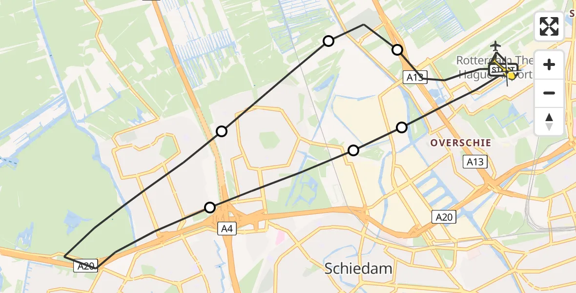 Routekaart van de vlucht: Lifeliner 2 naar Rotterdam The Hague Airport, Rotterdam Airportplein