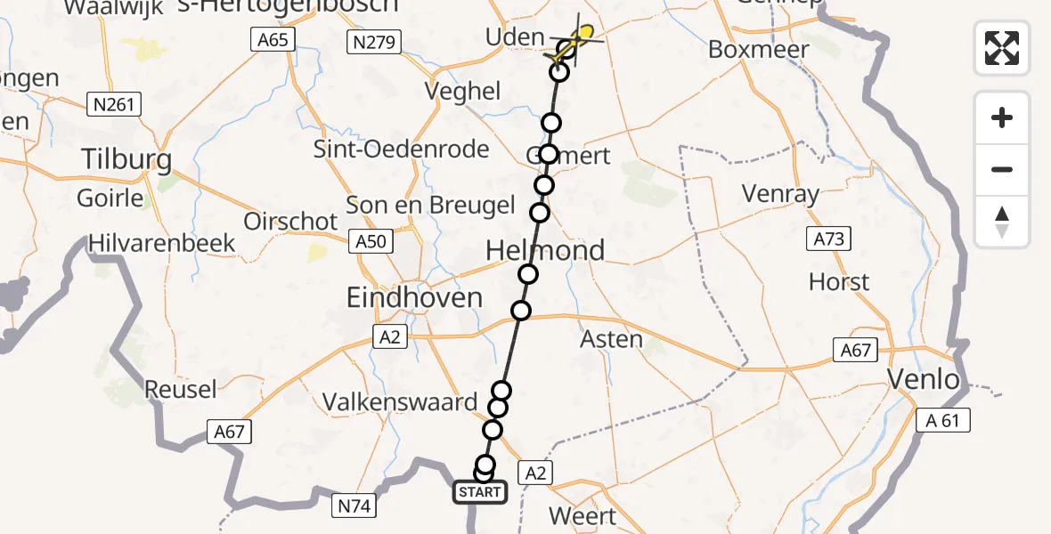 Routekaart van de vlucht: Lifeliner 3 naar Vliegbasis Volkel, Hoogstraat