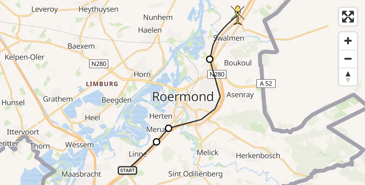 Routekaart van de vlucht: Politiehelikopter naar Swalmen, Onderste Boord