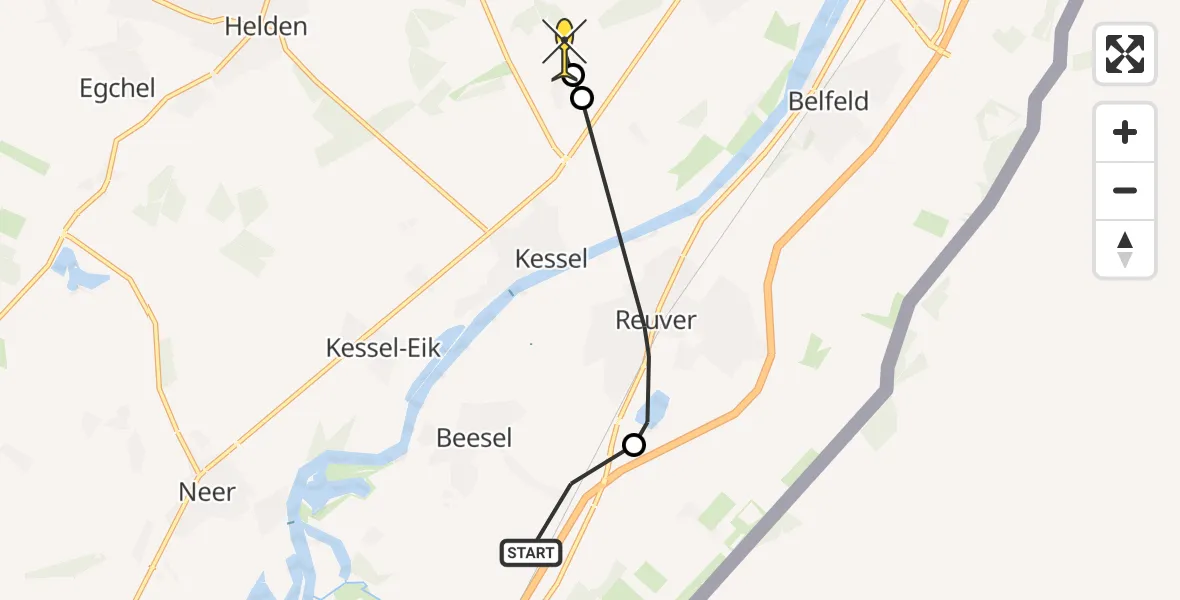 Routekaart van de vlucht: Politieheli naar Baarlo, Oude Bosweg