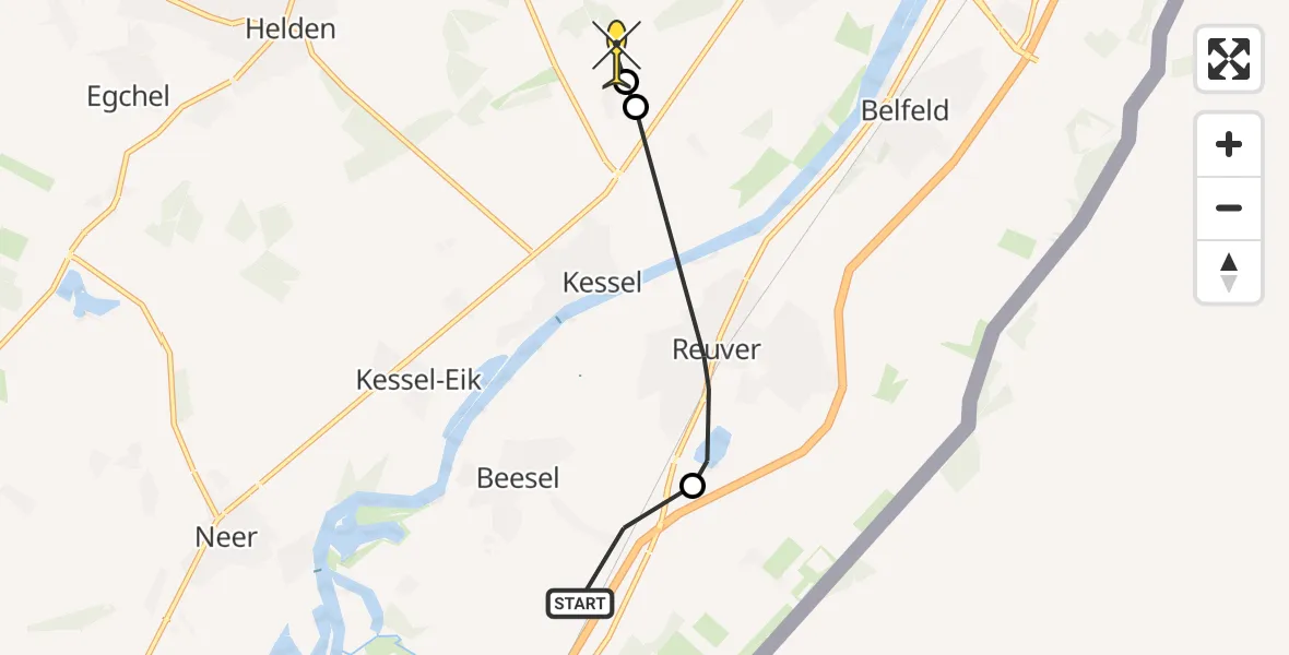 Routekaart van de vlucht: Politiehelikopter naar Baarlo, Oude Bosweg