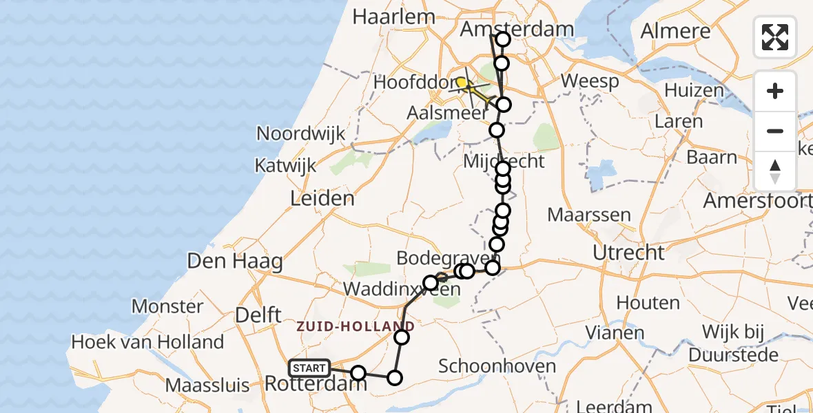 Routekaart van de vlucht: Politieheli naar Aalsmeer, Palladiostraat