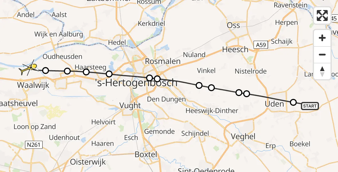 Routekaart van de vlucht: Lifeliner 3 naar Waalwijk, Koperslagerstraat