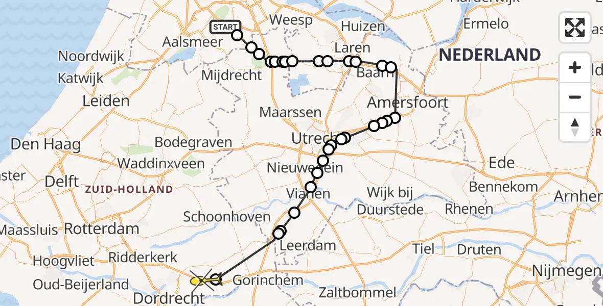 Routekaart van de vlucht: Politieheli naar Sliedrecht, Watercirkel