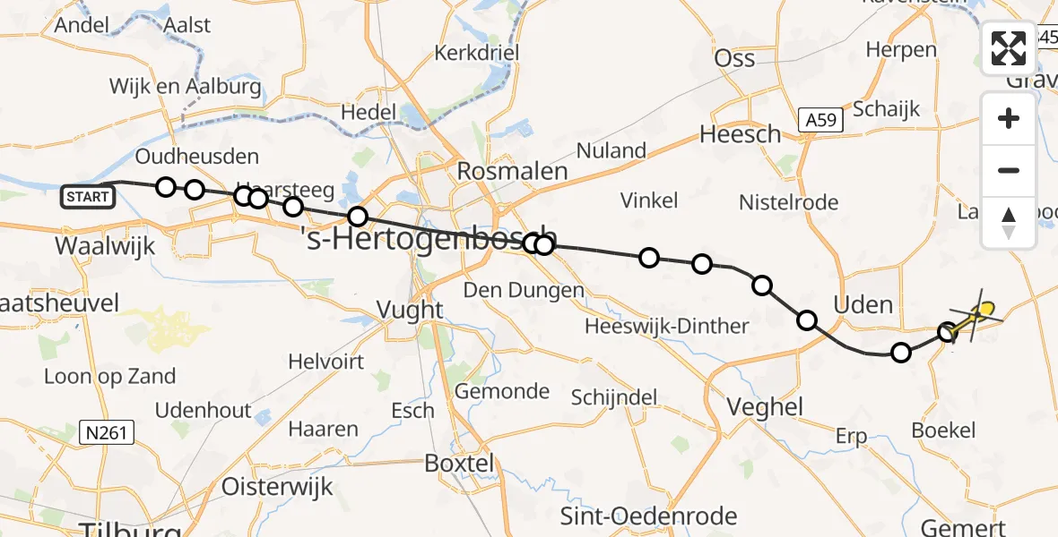 Routekaart van de vlucht: Lifeliner 3 naar Vliegbasis Volkel, Zeedijk