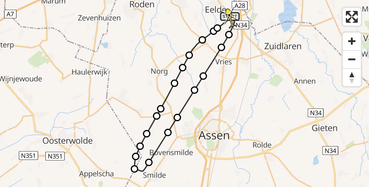 Routekaart van de vlucht: Lifeliner 4 naar Groningen Airport Eelde, Duinstraat