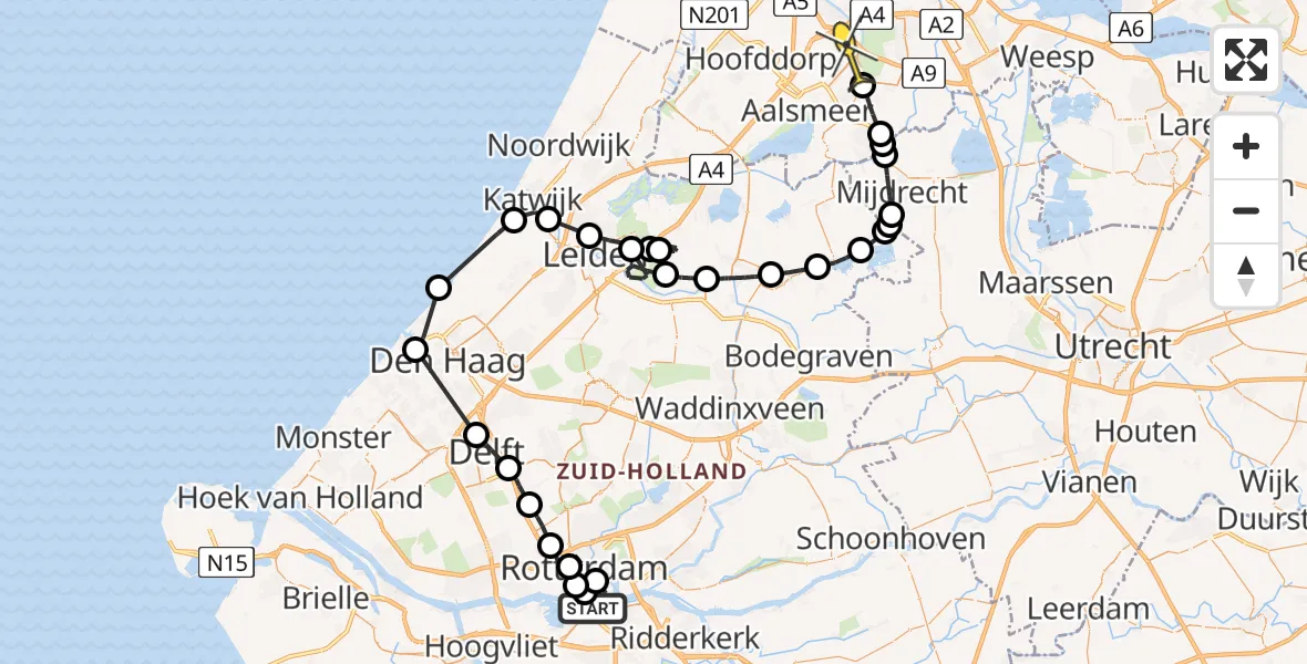 Routekaart van de vlucht: Politieheli naar Schiphol, Westerkade