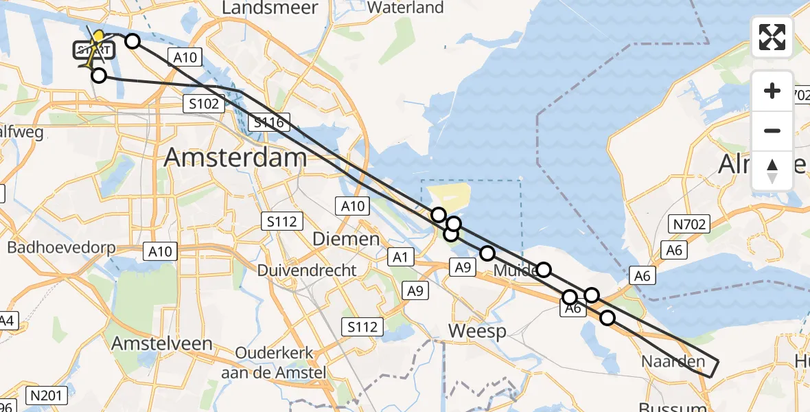 Routekaart van de vlucht: Lifeliner 1 naar Amsterdam Heliport, Kombuisweg