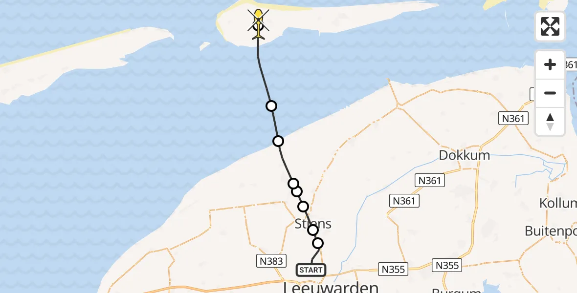 Routekaart van de vlucht: Ambulanceheli naar Ameland Airport Ballum, Keegsdijkje