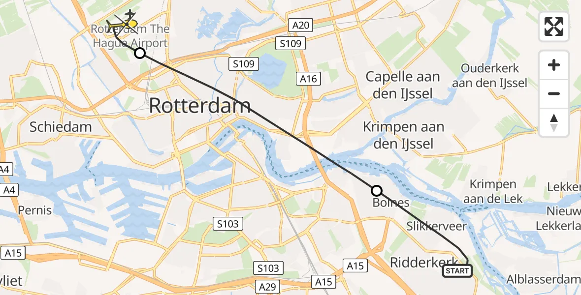 Routekaart van de vlucht: Lifeliner 2 naar Rotterdam The Hague Airport, Rietdekkerstraat