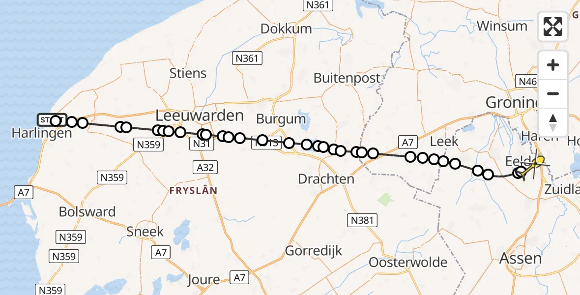 Routekaart van de vlucht: Lifeliner 4 naar Groningen Airport Eelde, Lange Lijnbaan