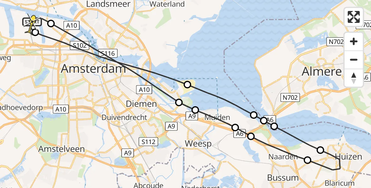 Routekaart van de vlucht: Lifeliner 1 naar Amsterdam Heliport, Octaanweg