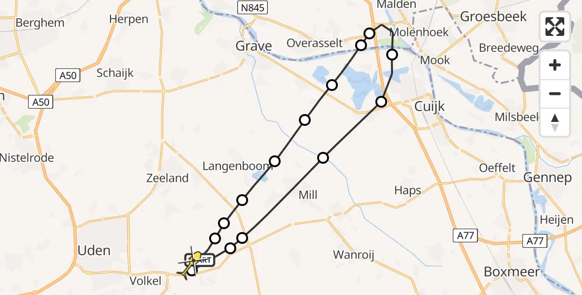 Routekaart van de vlucht: Lifeliner 3 naar Vliegbasis Volkel, Cuijk havens