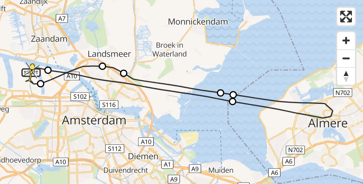 Routekaart van de vlucht: Lifeliner 1 naar Amsterdam Heliport, Westhavenweg