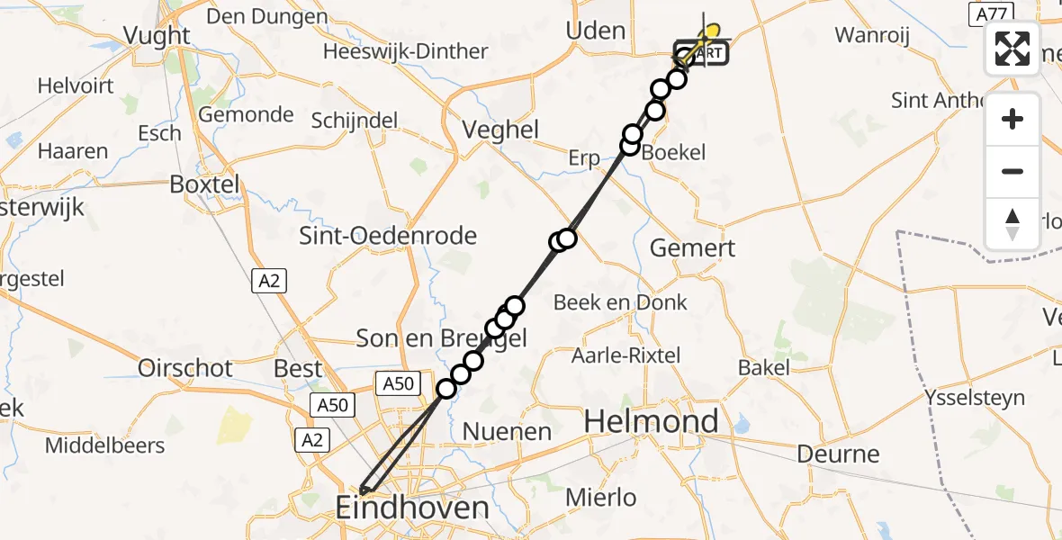 Routekaart van de vlucht: Lifeliner 3 naar Vliegbasis Volkel, Schuttersweg