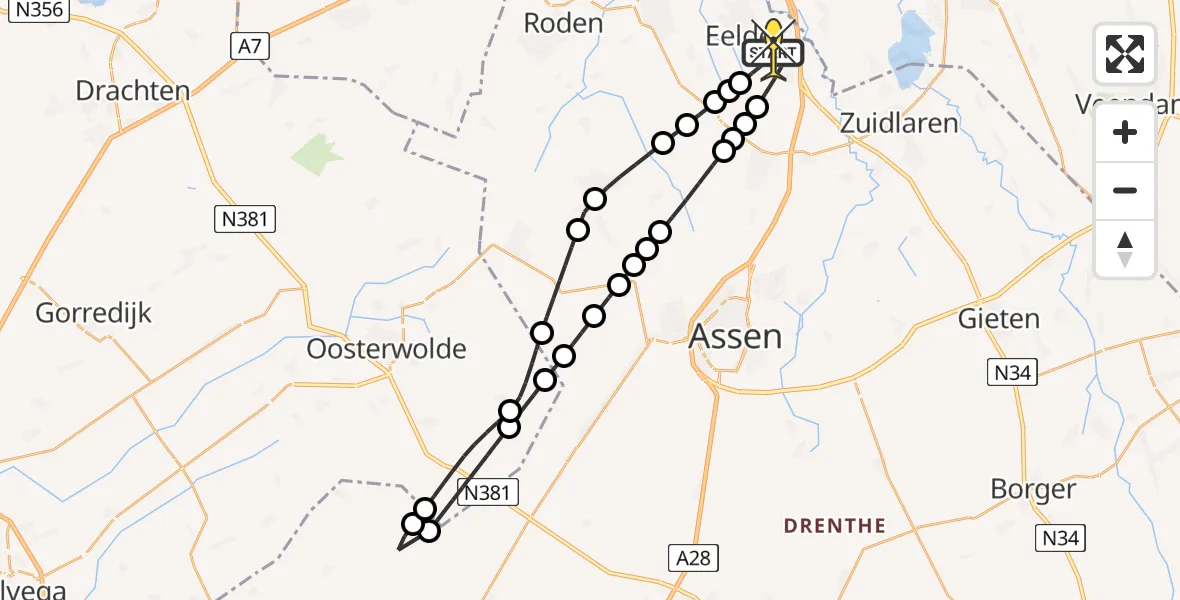 Routekaart van de vlucht: Lifeliner 4 naar Groningen Airport Eelde, Duinstraat