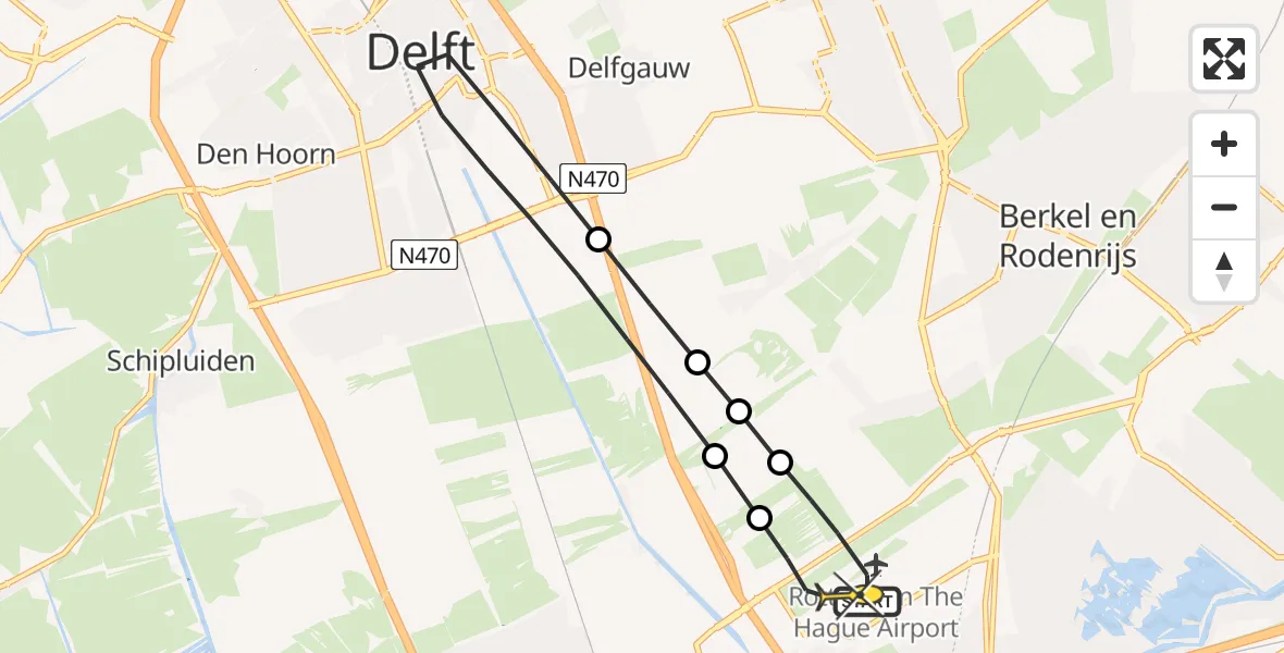 Routekaart van de vlucht: Lifeliner 2 naar Rotterdam The Hague Airport, Schieveense polder