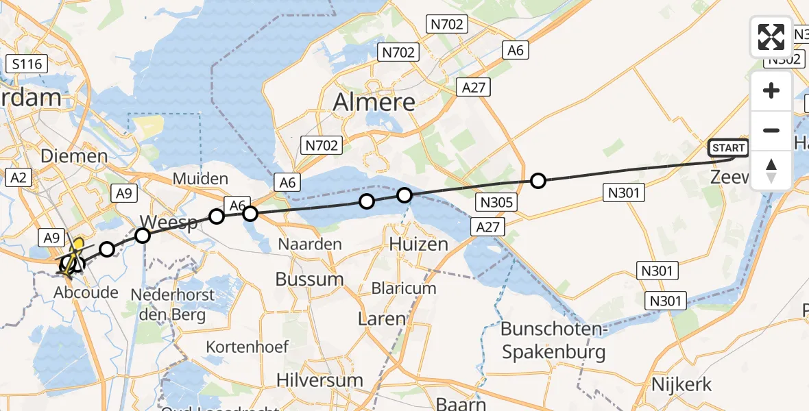 Routekaart van de vlucht: Lifeliner 1 naar Academisch Medisch Centrum (AMC), Braamberg