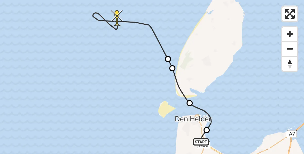 Vluchtroute Kustwachthelikopter van Vliegveld De Kooy naar 