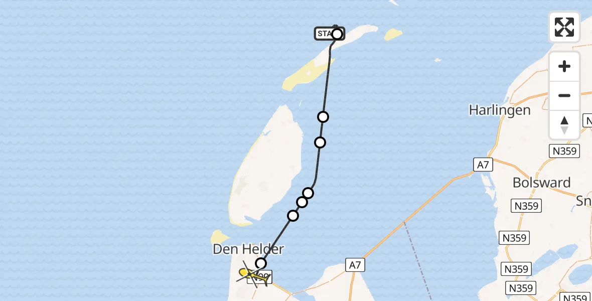 Routekaart van de vlucht: Kustwachthelikopter naar Vliegveld De Kooy, Luchthavenweg