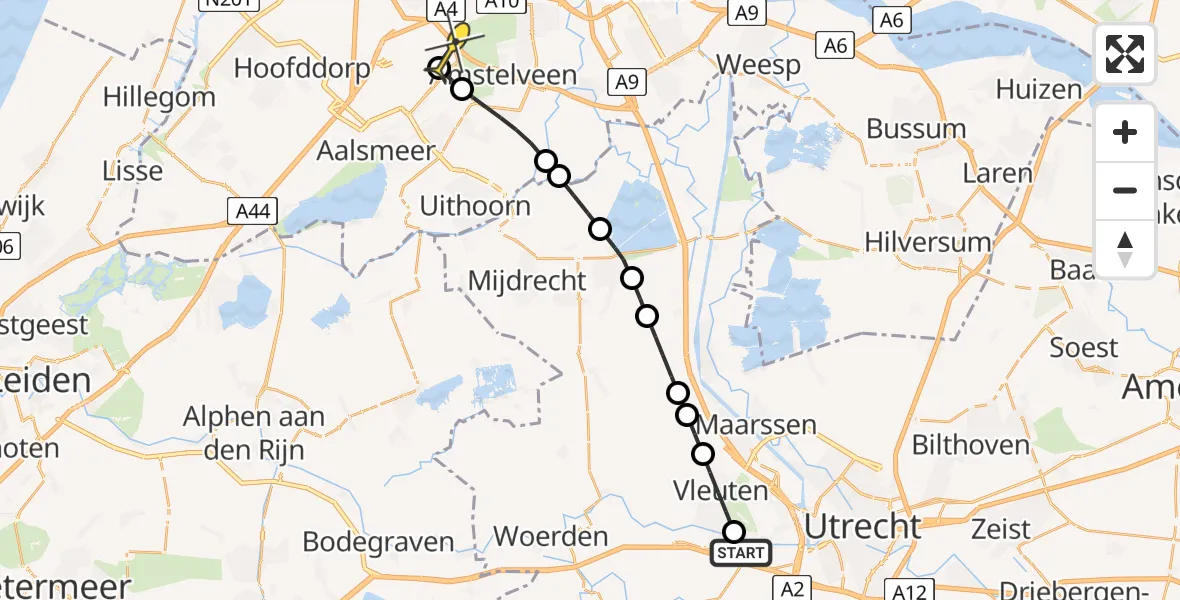 Routekaart van de vlucht: Politieheli naar Schiphol, Europaweg