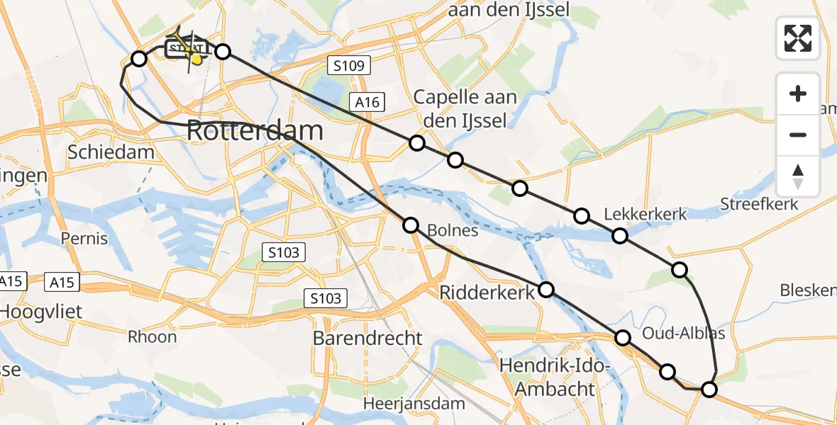 Routekaart van de vlucht: Lifeliner 2 naar Rotterdam The Hague Airport, Volkelstraat