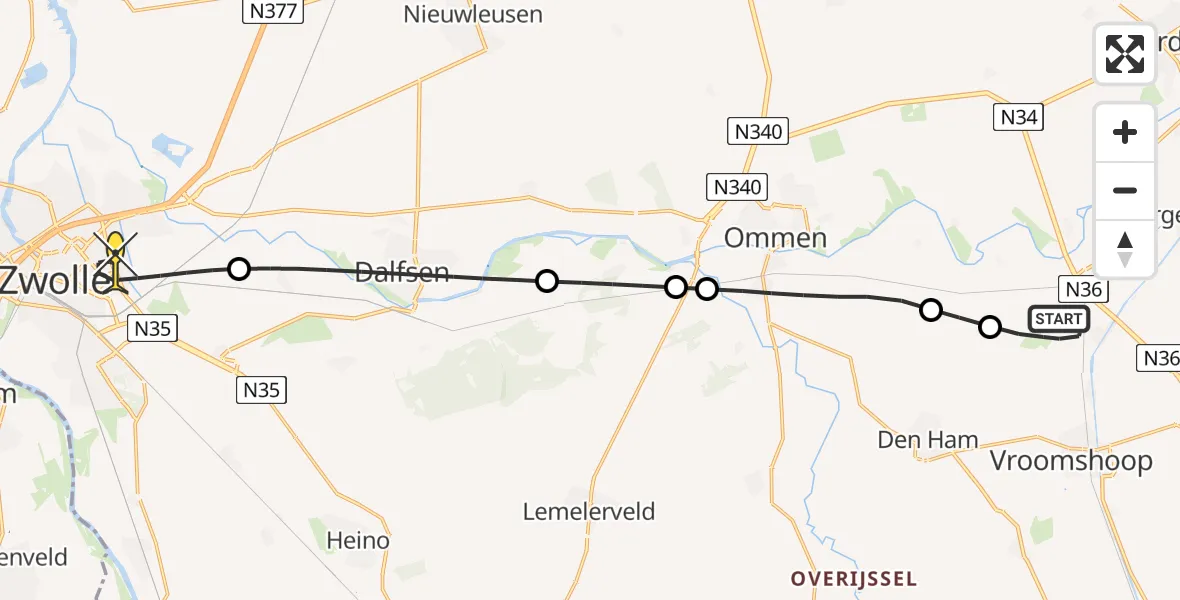Routekaart van de vlucht: Lifeliner 4 naar Zwolle, Waaijerinkweg