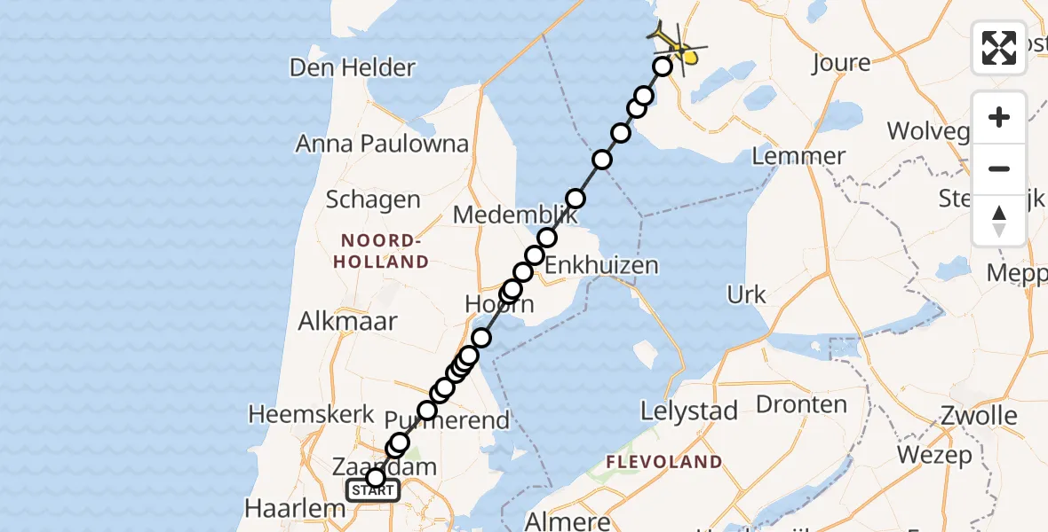 Routekaart van de vlucht: Lifeliner 1 naar Workum, Houtveldweg