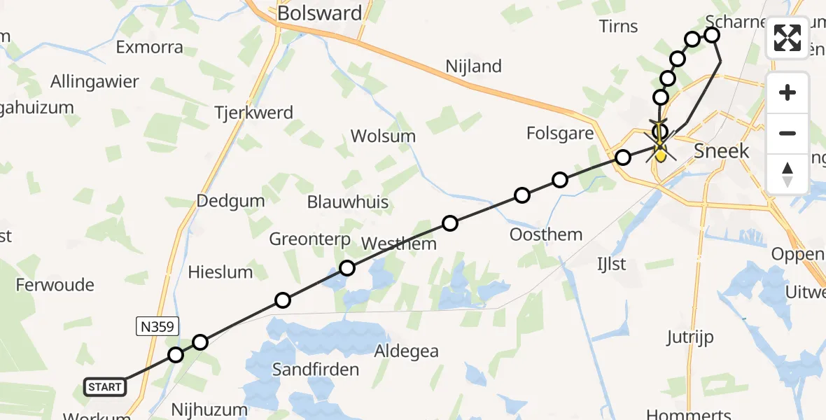 Routekaart van de vlucht: Lifeliner 1 naar Sneek, Sudergoawei