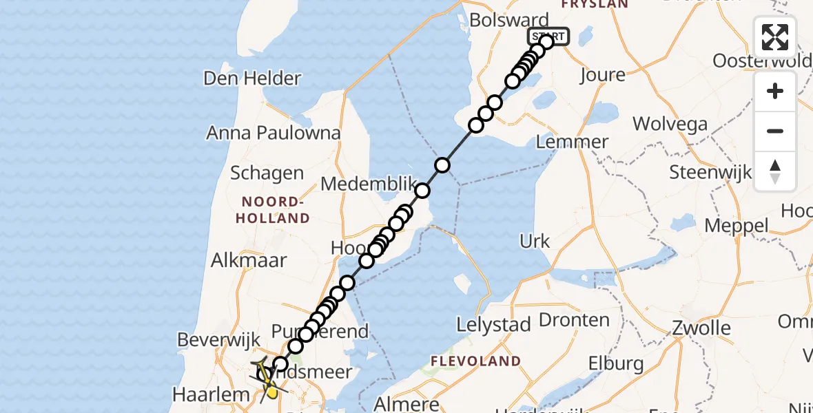 Routekaart van de vlucht: Lifeliner 1 naar Amsterdam Heliport, Zuidwesthoekweg