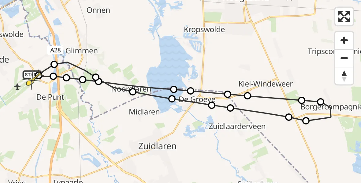 Routekaart van de vlucht: Lifeliner 4 naar Groningen Airport Eelde, Burg. J.G. Legroweg