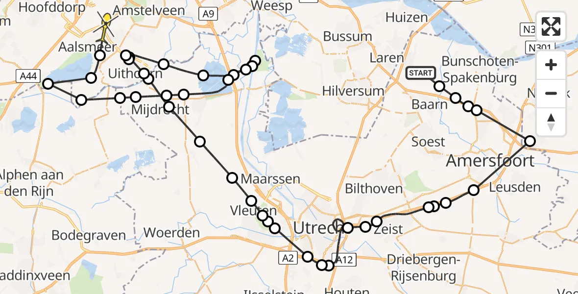 Routekaart van de vlucht: Politieheli naar Oude Meer, Geerenweg