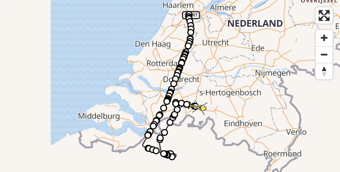 Routekaart van de vlucht: Politieheli naar Molenschot, Loevesteinse Randweg