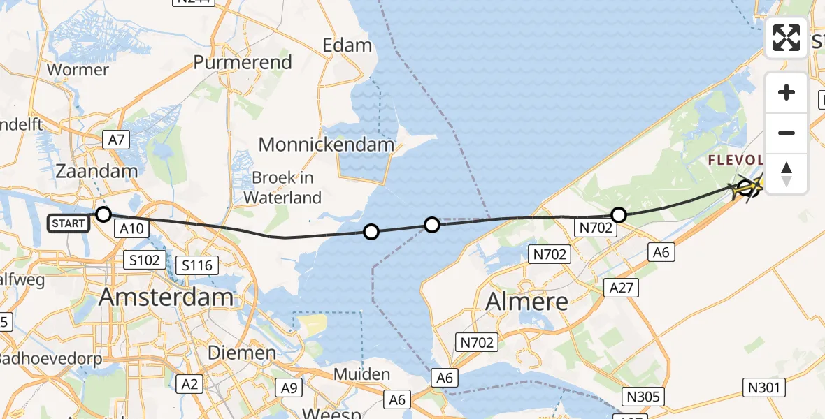 Routekaart van de vlucht: Lifeliner 1 naar Lelystad, Hemweg