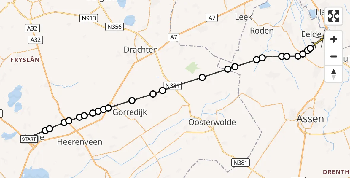 Routekaart van de vlucht: Lifeliner 4 naar Groningen Airport Eelde, Oer de Feart