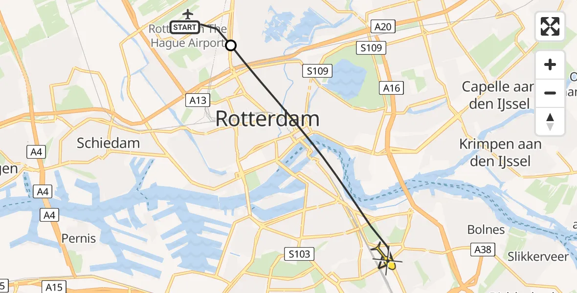 Routekaart van de vlucht: Lifeliner 2 naar Rotterdam, Brandenburgbaan